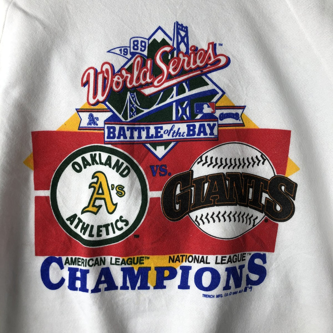 1980'S Anvil MLB 1989 World Series Printed Sweatshirt, Men's Size XL polyester white type Vintage Second Hand