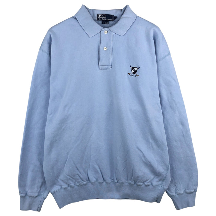 Ralph Lauren POLO by Ralph Lauren half button collar sweatshirt, men's size L cotton Blue type light blue Vintage Second Hand