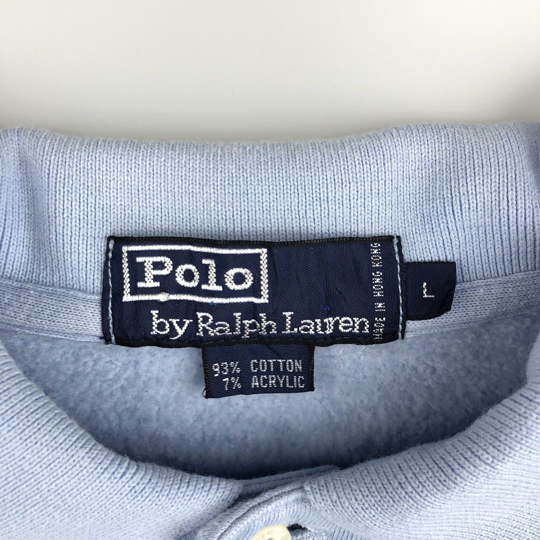 Ralph Lauren POLO by Ralph Lauren half button collar sweatshirt, men's size L cotton Blue type light blue Vintage Second Hand