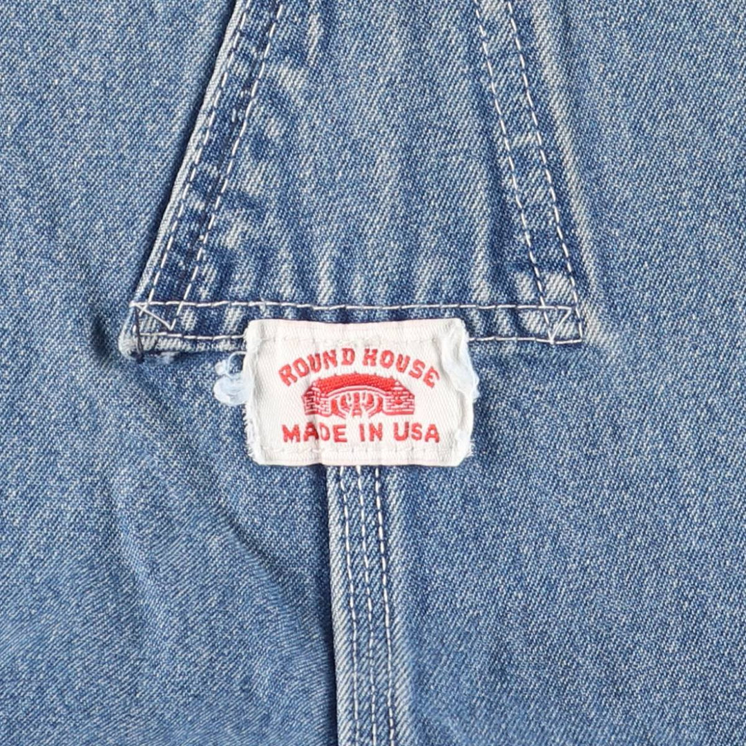 Round House Men's Oversized Denim Overalls, Made in the USA, Size W40 unclear blue type Vintage Second Hand