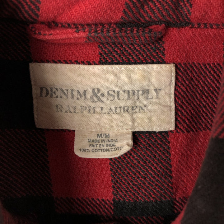 Ralph Lauren DENIM & SUPPLY Buffalo Check Long Sleeve Flannel Check Shirt, Men's Size Medium cotton red type Vintage Second Hand