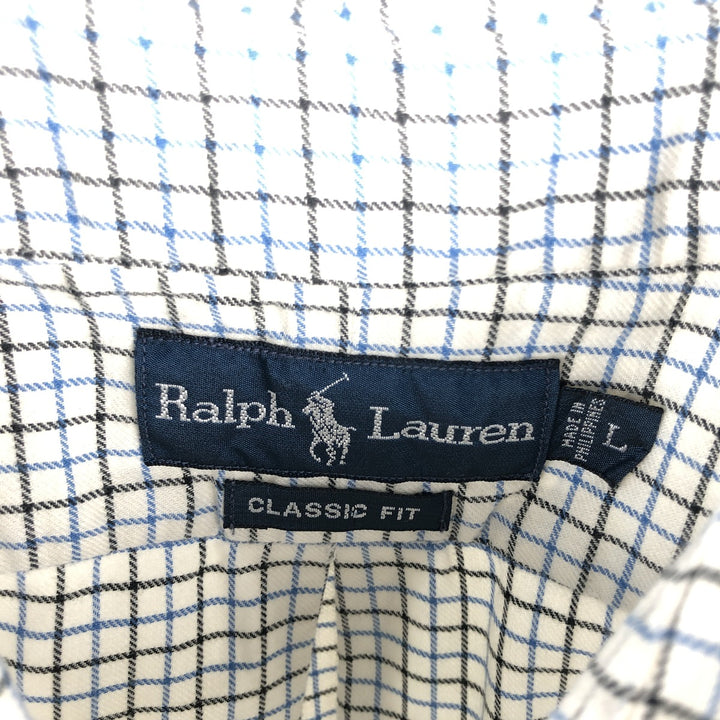 Ralph Lauren Classic Fit Long Sleeve Button Down Check Shirt, Men's Size L cotton white type Vintage Second Hand