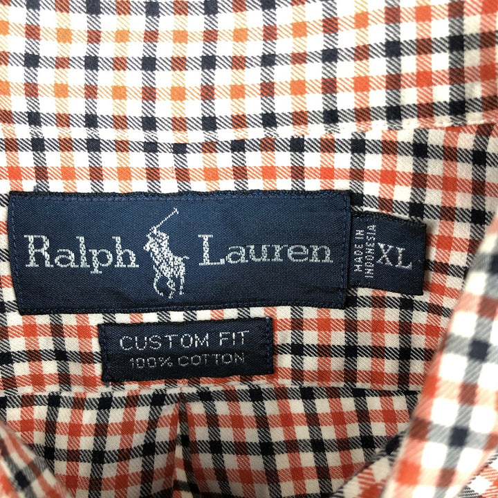 Ralph Lauren CUSTOM FIT long sleeve button down check shirt men's XL size cotton orange type Vintage Second Hand