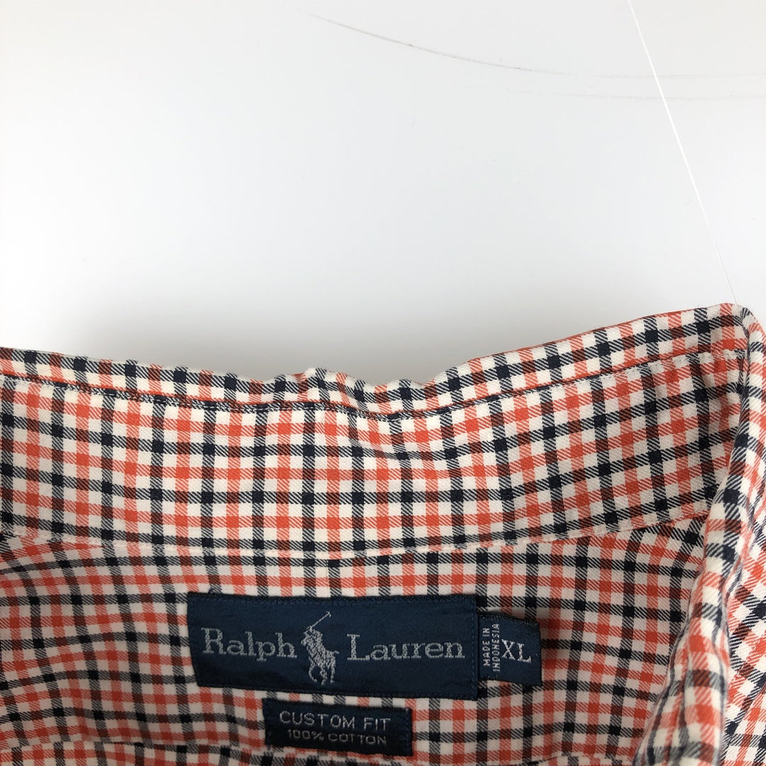 Ralph Lauren CUSTOM FIT long sleeve button down check shirt men's XL size cotton orange type Vintage Second Hand