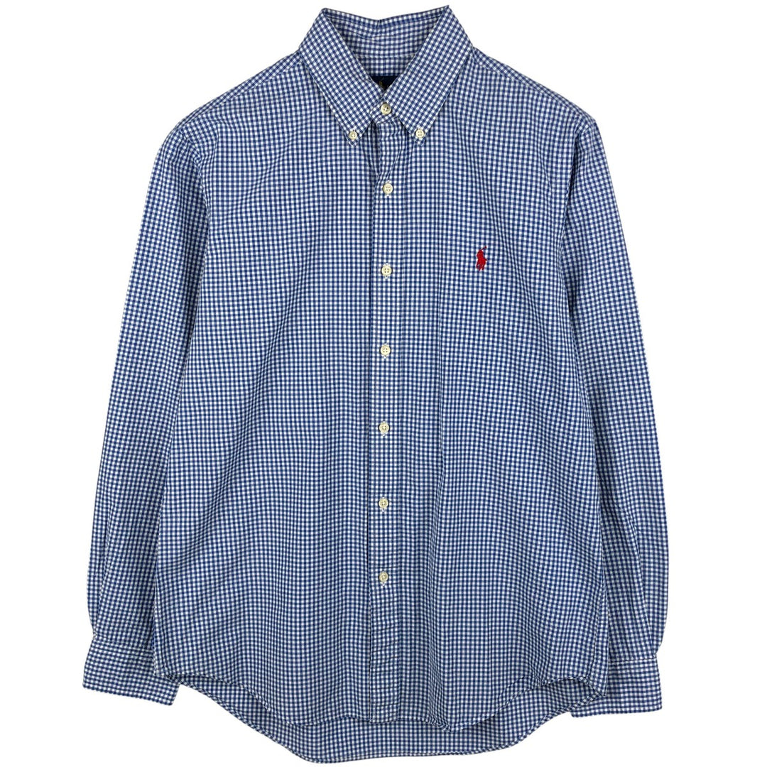 Ralph Lauren Gingham Check Long Sleeve Button-Down Check Shirt, Men's M Size cotton Blue type light blue Vintage Second Hand