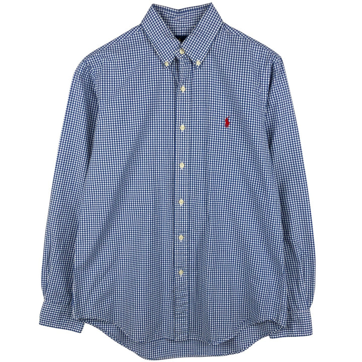 Ralph Lauren Gingham Check Long Sleeve Button-Down Check Shirt, Men's M Size cotton Blue type light blue Vintage Second Hand