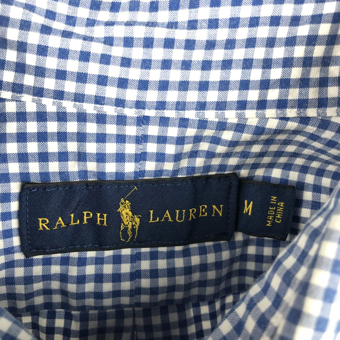 Ralph Lauren Gingham Check Long Sleeve Button-Down Check Shirt, Men's M Size cotton Blue type light blue Vintage Second Hand