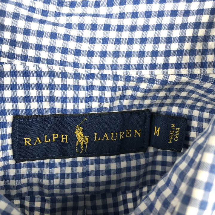 Ralph Lauren Gingham Check Long Sleeve Button-Down Check Shirt, Men's M Size cotton Blue type light blue Vintage Second Hand