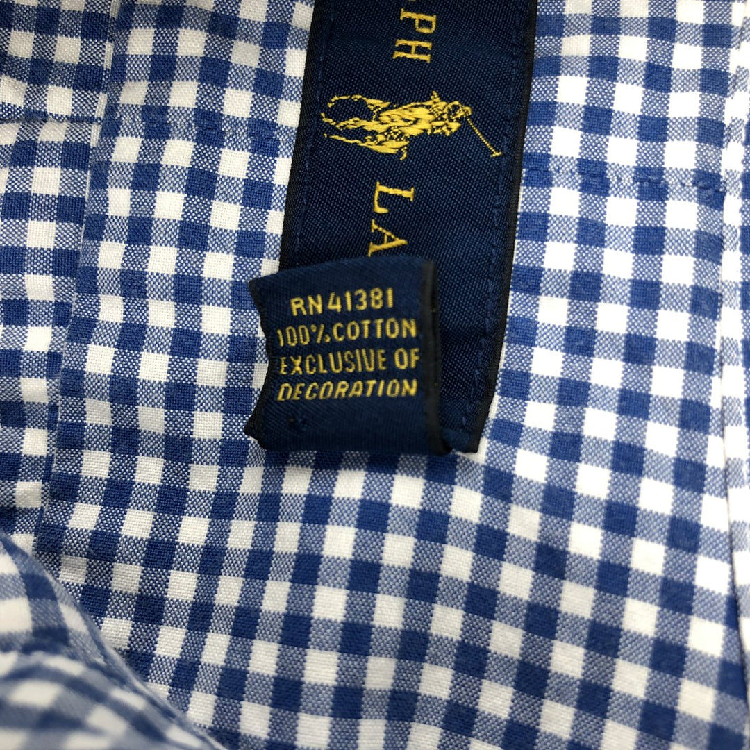 Ralph Lauren Gingham Check Long Sleeve Button-Down Check Shirt, Men's M Size cotton Blue type light blue Vintage Second Hand