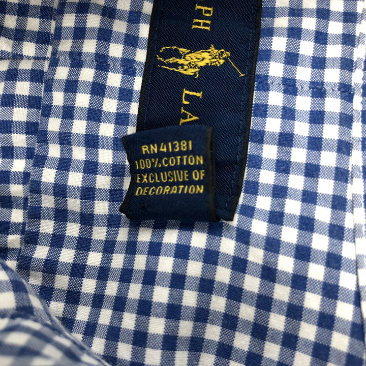 Ralph Lauren Gingham Check Long Sleeve Button-Down Check Shirt, Men's M Size cotton Blue type light blue Vintage Second Hand