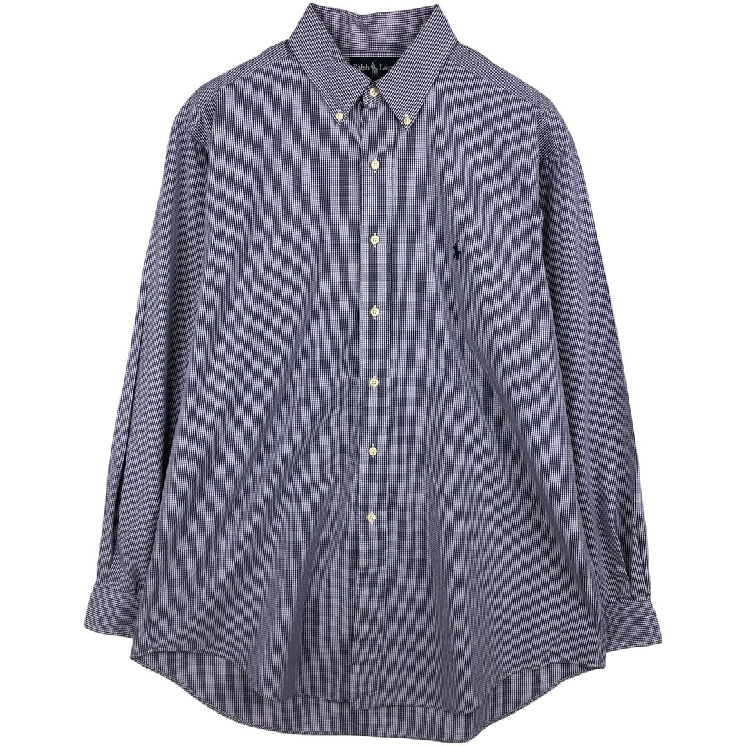 Ralph Lauren YARMOUTH Long Sleeve Button-Down Check Shirt, Men's Size L cotton purple type Vintage Second Hand