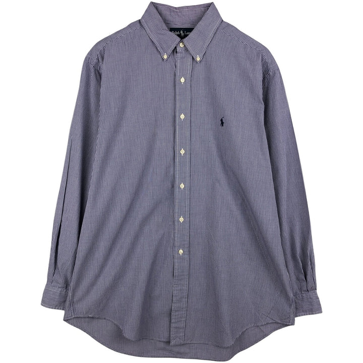 Ralph Lauren YARMOUTH Long Sleeve Button-Down Check Shirt, Men's Size L cotton purple type Vintage Second Hand