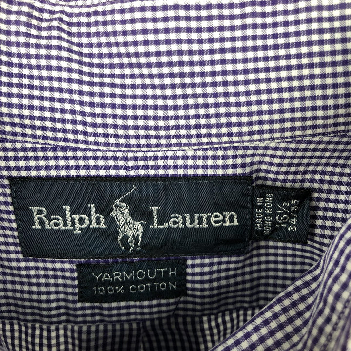 Ralph Lauren YARMOUTH Long Sleeve Button-Down Check Shirt, Men's Size L cotton purple type Vintage Second Hand