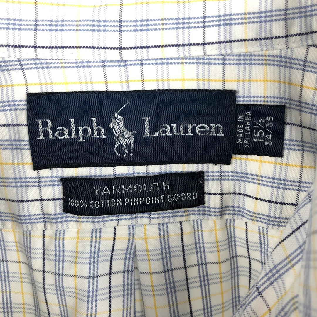 Ralph Lauren YARMOUTH Long Sleeve Button-Down Check Shirt, Men's Size M cotton white type Vintage Second Hand