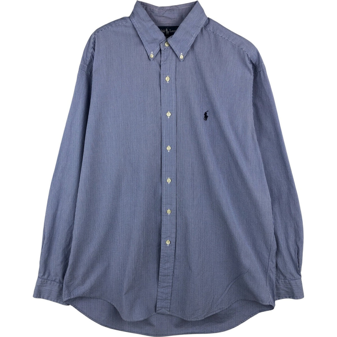 Ralph Lauren BLAKE long sleeve button down check shirt, men's size L cotton blue type Vintage Second Hand