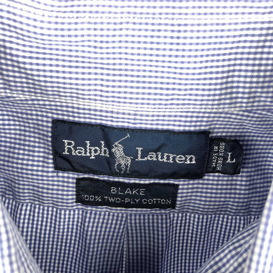 Ralph Lauren BLAKE long sleeve button down check shirt, men's size L cotton blue type Vintage Second Hand