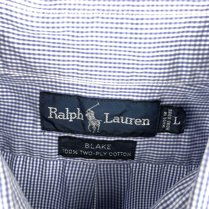 Ralph Lauren BLAKE long sleeve button down check shirt, men's size L cotton blue type Vintage Second Hand