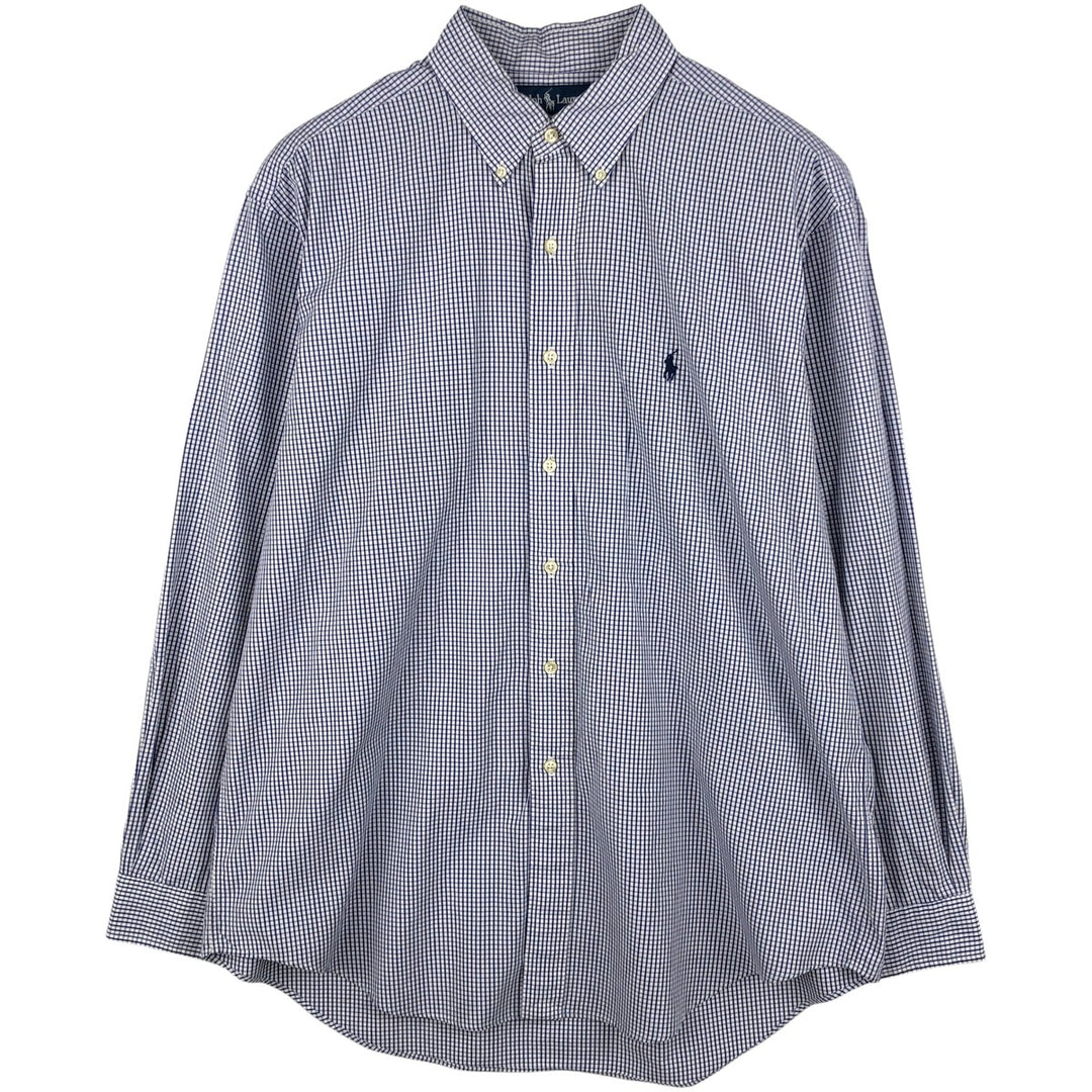 Ralph Lauren YARMOUTH Long Sleeve Button-Down Check Shirt, Men's Size L cotton Purple type blue-purple Vintage Second Hand