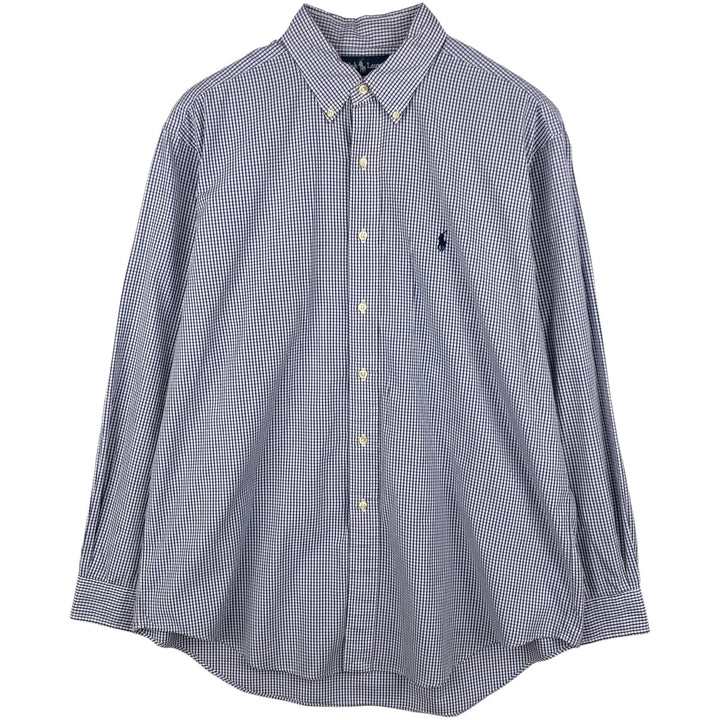 Ralph Lauren YARMOUTH Long Sleeve Button-Down Check Shirt, Men's Size L cotton Purple type blue-purple Vintage Second Hand