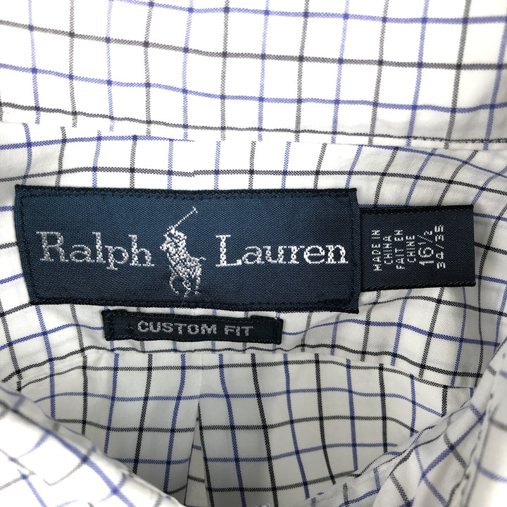Ralph Lauren CUSTOM FIT long sleeve button down check shirt, men's size L cotton white type Vintage Second Hand