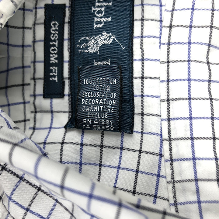 Ralph Lauren CUSTOM FIT long sleeve button down check shirt, men's size L cotton white type Vintage Second Hand