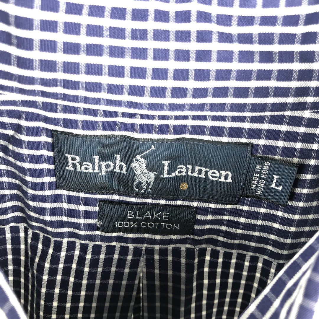 Ralph Lauren BLAKE long sleeve button down check shirt, men's size L cotton navy blue type Vintage Second Hand