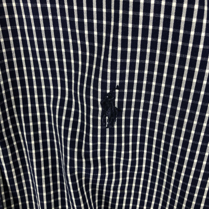 Ralph Lauren BLAKE long sleeve button down check shirt, men's size L cotton navy blue type Vintage Second Hand