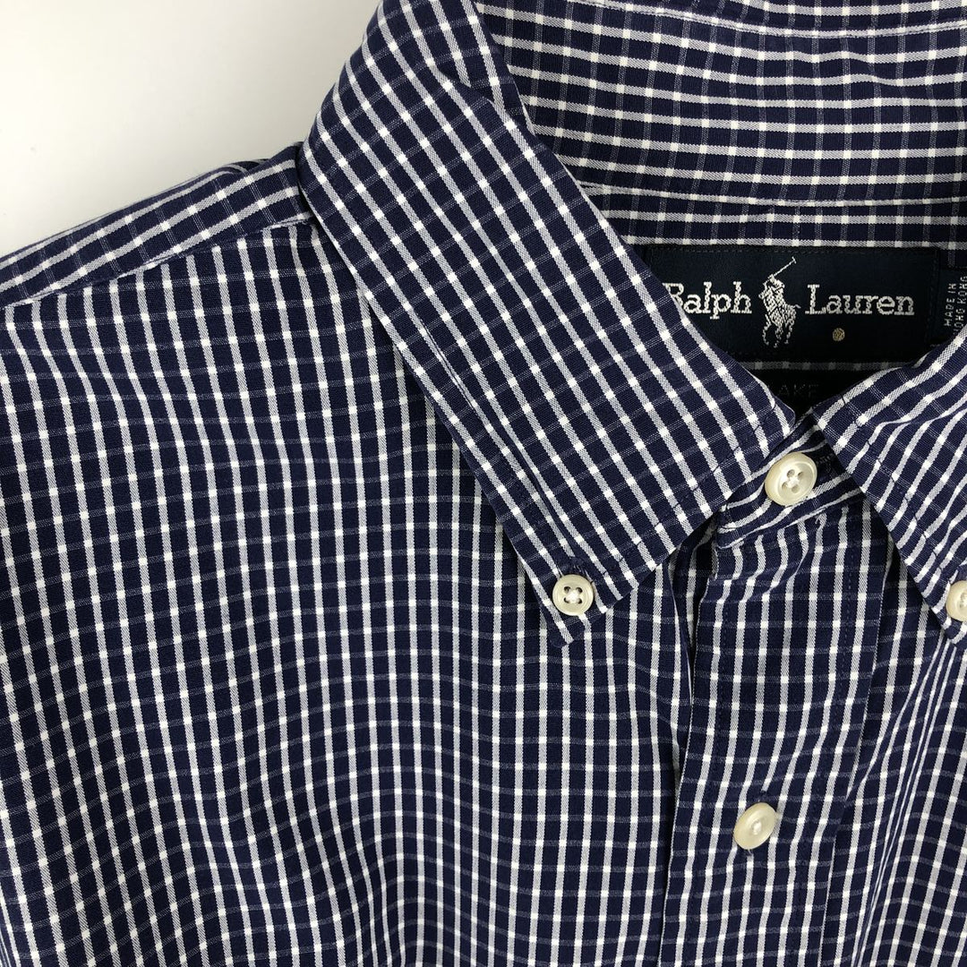 Ralph Lauren BLAKE long sleeve button down check shirt, men's size L cotton navy blue type Vintage Second Hand