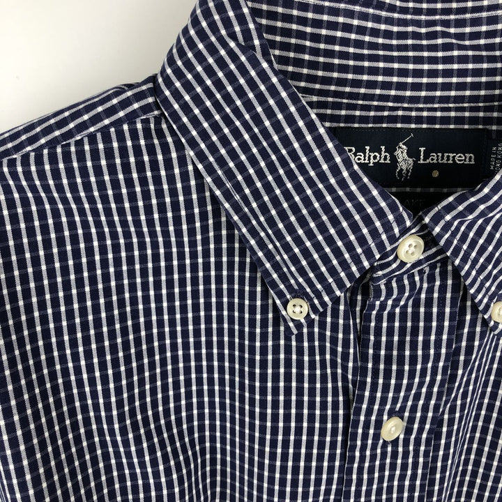 Ralph Lauren BLAKE long sleeve button down check shirt, men's size L cotton navy blue type Vintage Second Hand
