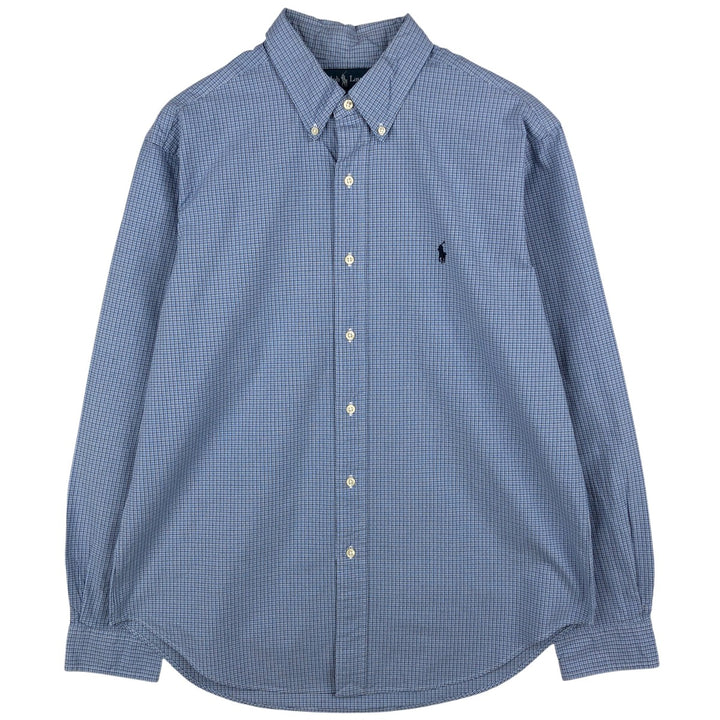 Ralph Lauren long sleeve button down check shirt, men's size L cotton Blue type light blue Vintage Second Hand
