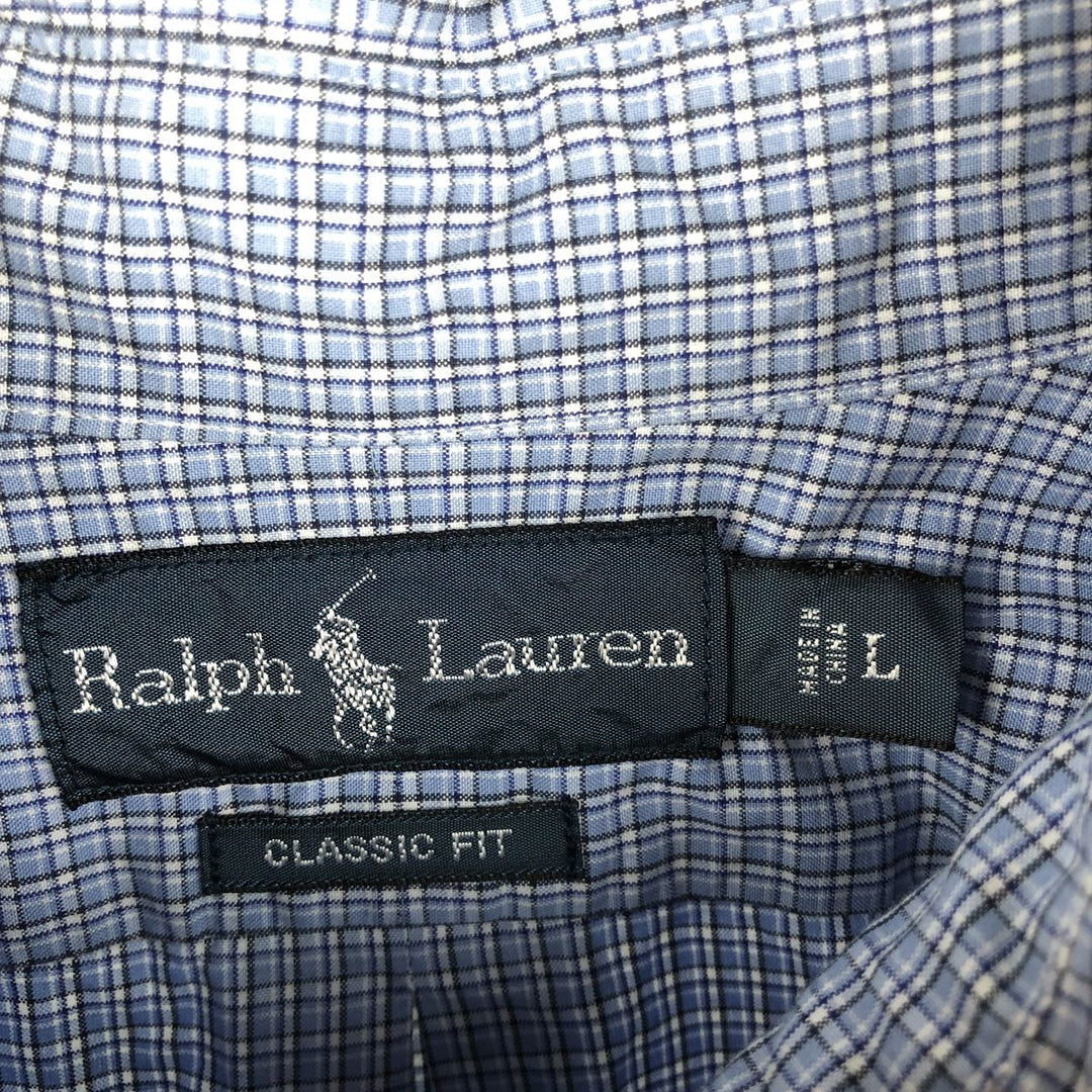 Ralph Lauren long sleeve button down check shirt, men's size L cotton Blue type light blue Vintage Second Hand