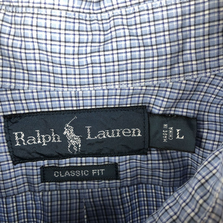 Ralph Lauren long sleeve button down check shirt, men's size L cotton Blue type light blue Vintage Second Hand