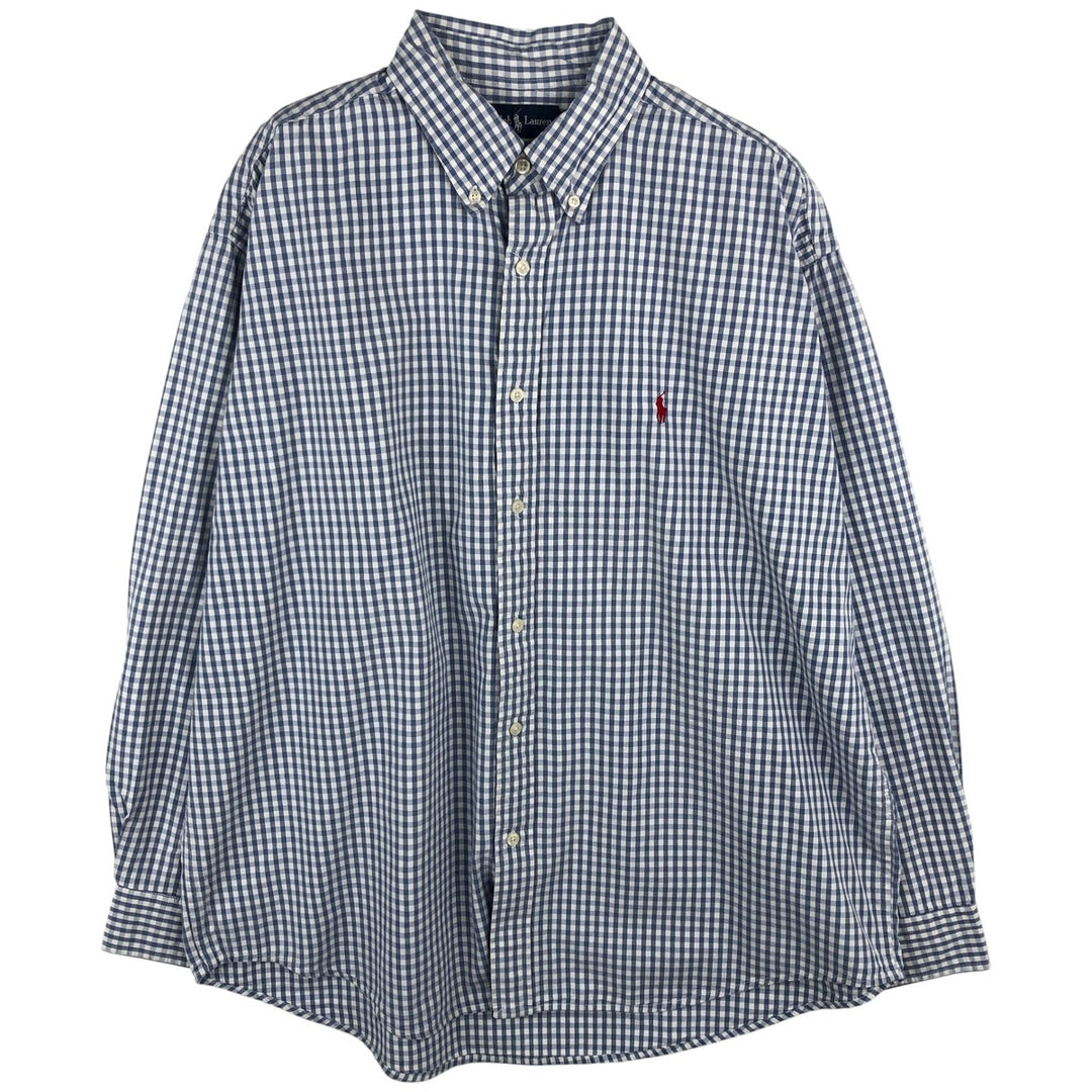 Ralph Lauren BLAKE gingham check long-sleeve button-down check shirt, men's size XXL cotton Blue type light blue Vintage Second Hand