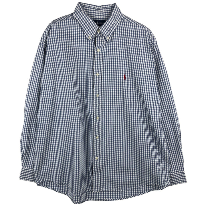 Ralph Lauren BLAKE gingham check long-sleeve button-down check shirt, men's size XXL cotton Blue type light blue Vintage Second Hand
