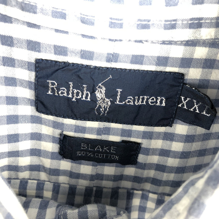 Ralph Lauren BLAKE gingham check long-sleeve button-down check shirt, men's size XXL cotton Blue type light blue Vintage Second Hand
