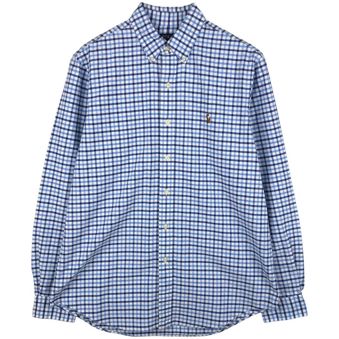 Ralph Lauren POLO RALPH LAUREN long-sleeved button-down check shirt, men's size M cotton blue type Vintage Second Hand