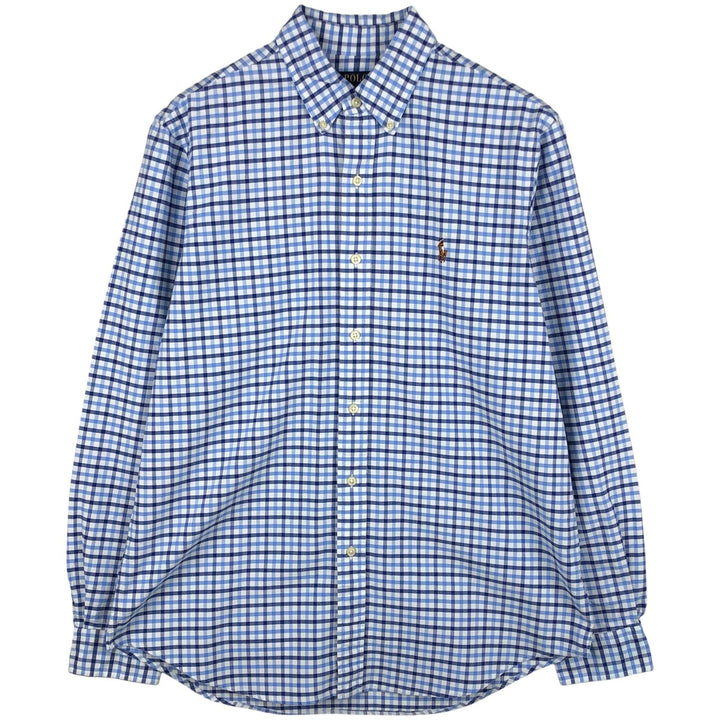 Ralph Lauren POLO RALPH LAUREN long-sleeved button-down check shirt, men's size M cotton blue type Vintage Second Hand