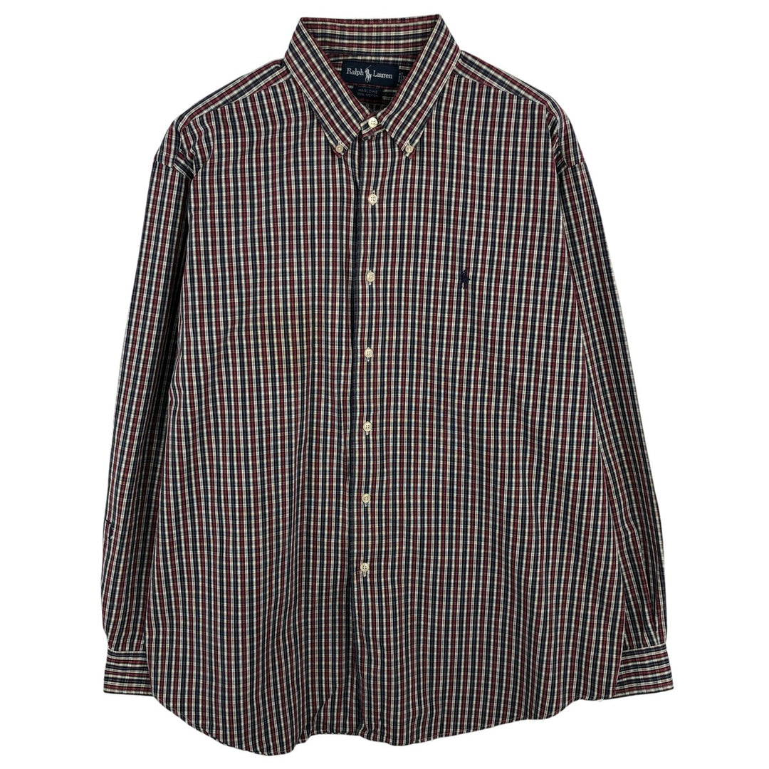 Ralph Lauren MARLOWE Long Sleeve Button-Down Check Shirt, Men's XL cotton white type Vintage Second Hand