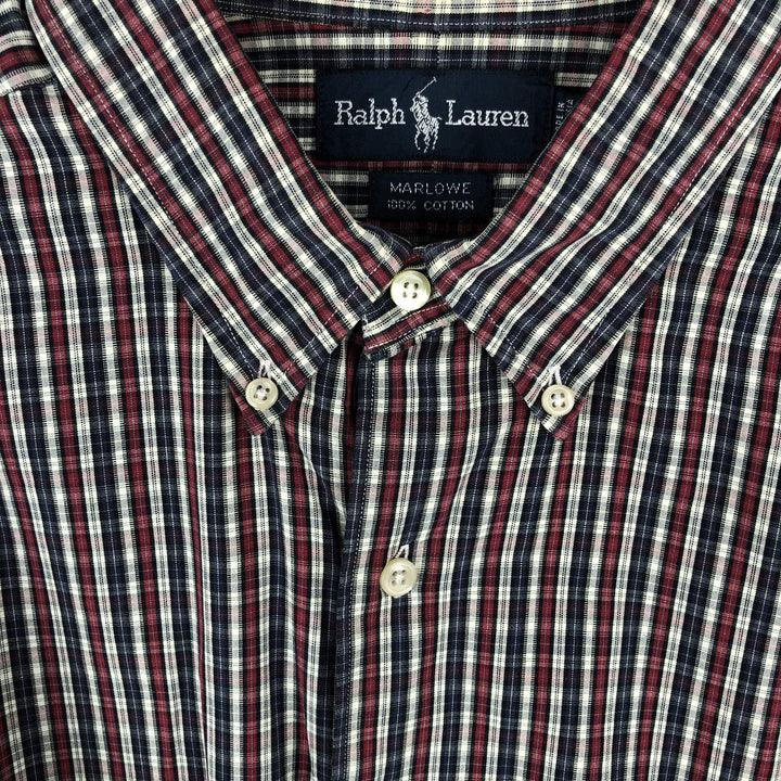 Ralph Lauren MARLOWE Long Sleeve Button-Down Check Shirt, Men's XL cotton white type Vintage Second Hand