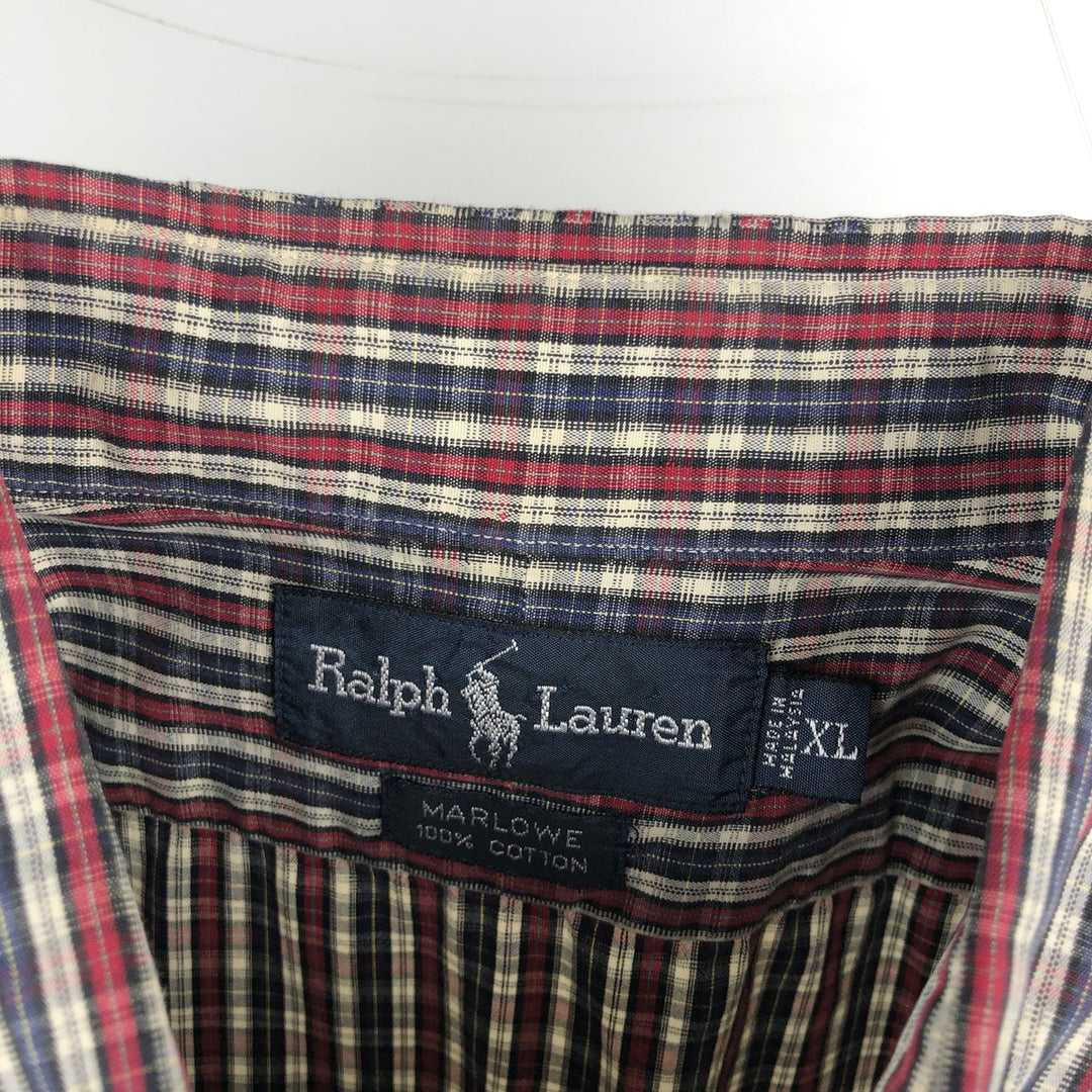 Ralph Lauren MARLOWE Long Sleeve Button-Down Check Shirt, Men's XL cotton white type Vintage Second Hand