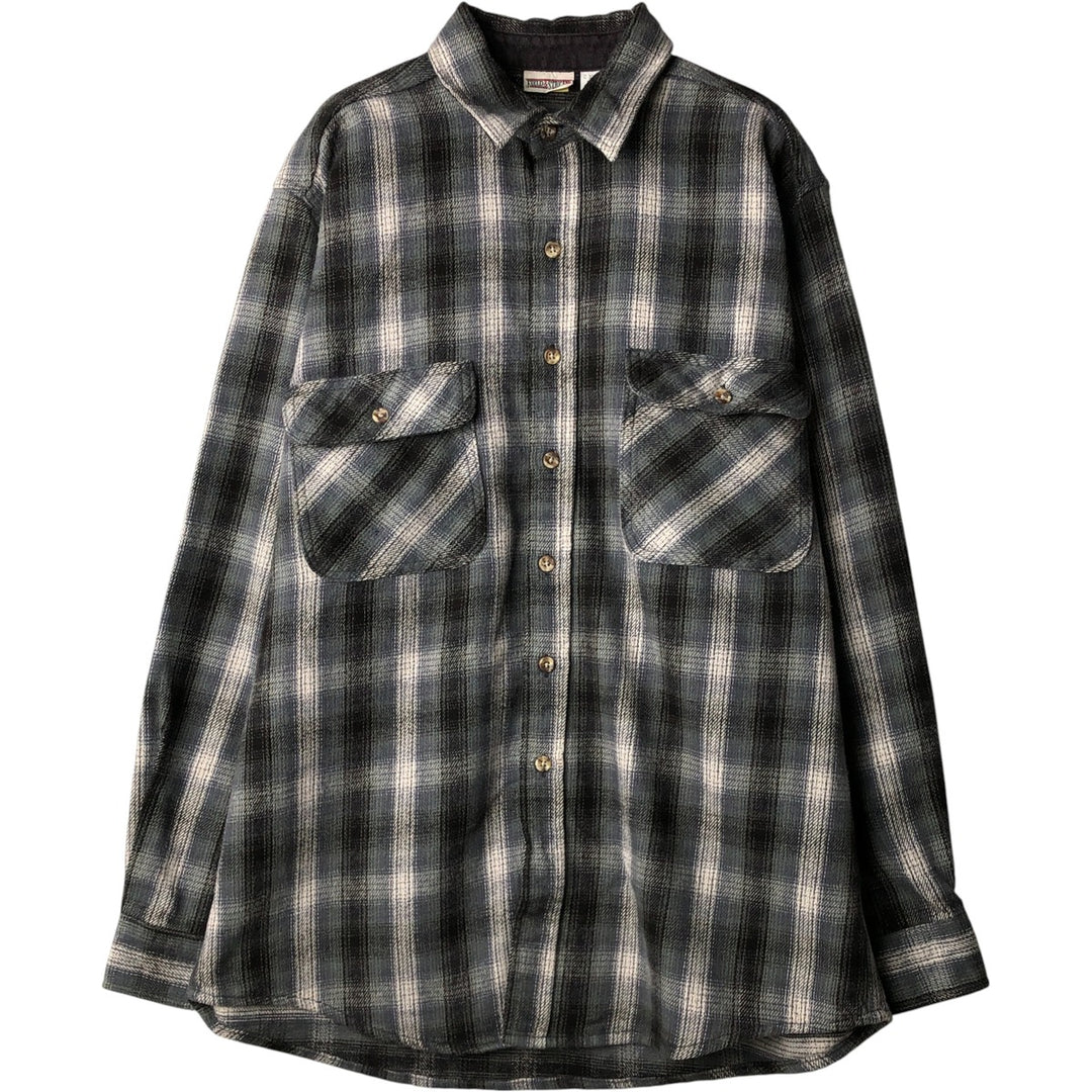 Vintage 90'S FIELD and STREAM ombre check long-sleeve heavy flannel shirt, men's size L cotton green type Vintage Second Hand