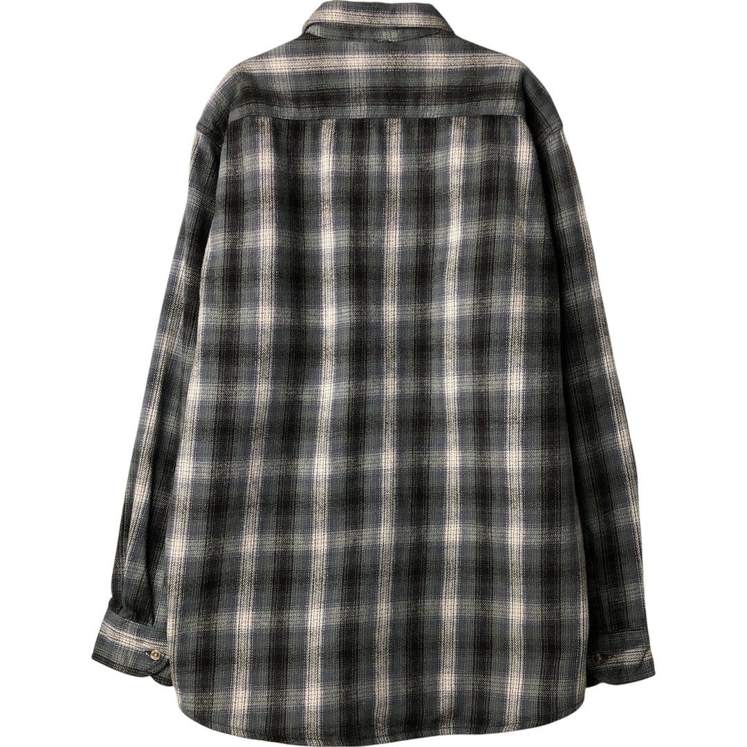 Vintage 90'S FIELD and STREAM ombre check long-sleeve heavy flannel shirt, men's size L cotton green type Vintage Second Hand