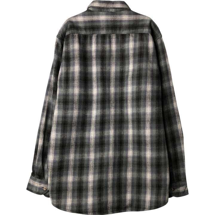 Vintage 90'S FIELD and STREAM ombre check long-sleeve heavy flannel shirt, men's size L cotton green type Vintage Second Hand