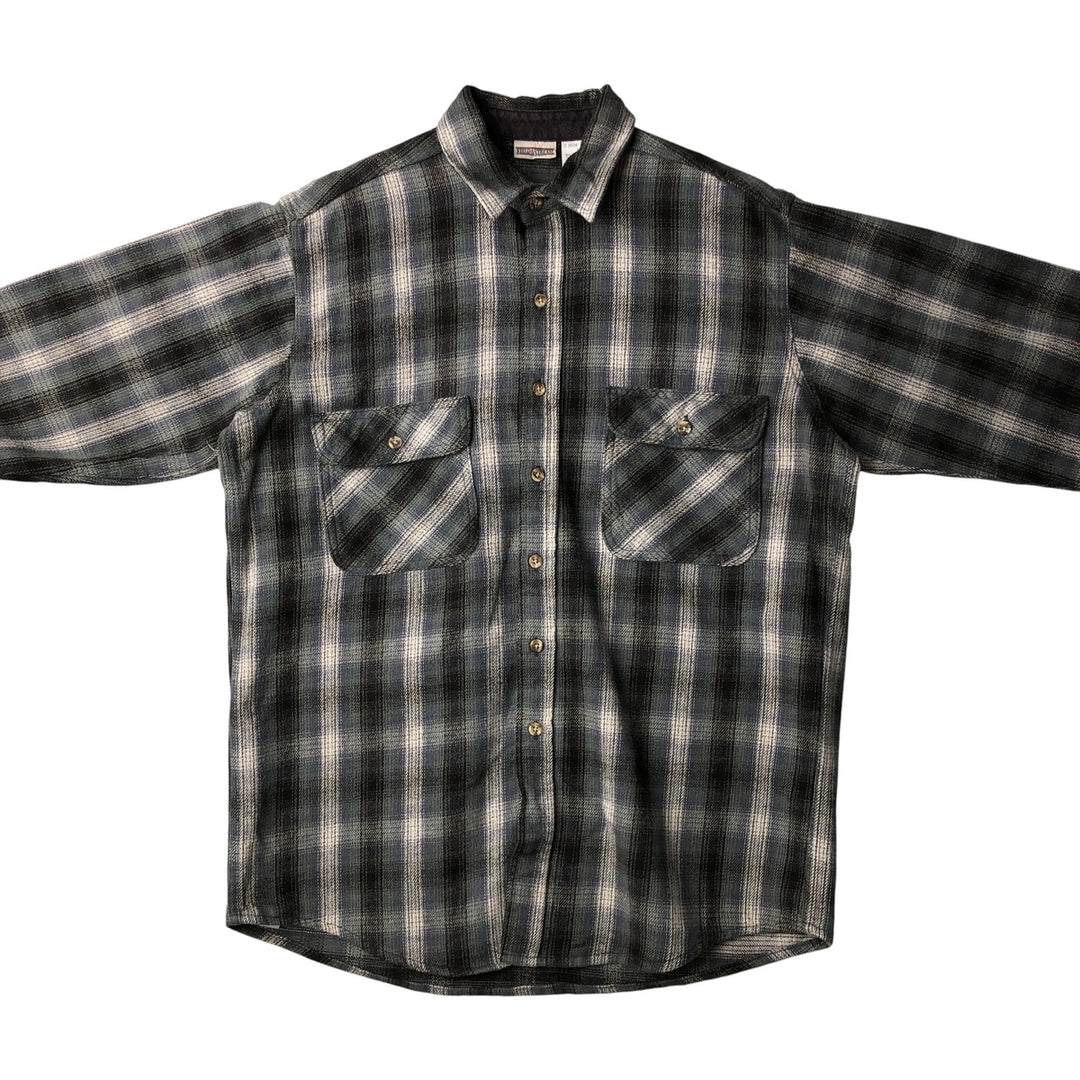 Vintage 90'S FIELD and STREAM ombre check long-sleeve heavy flannel shirt, men's size L cotton green type Vintage Second Hand