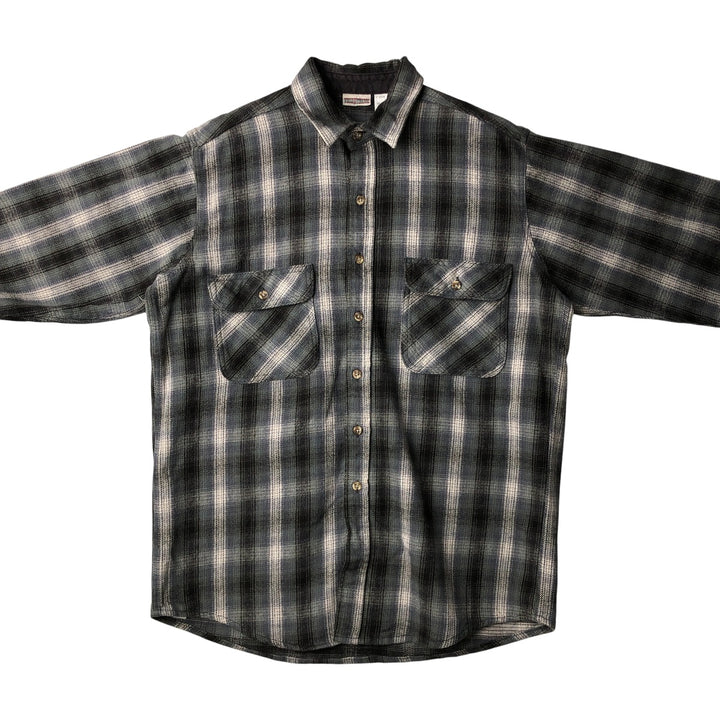 Vintage 90'S FIELD and STREAM ombre check long-sleeve heavy flannel shirt, men's size L cotton green type Vintage Second Hand