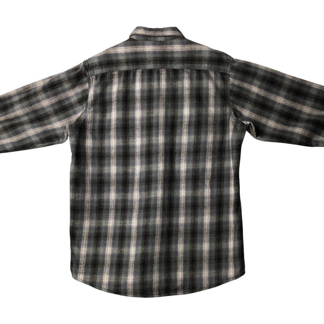 Vintage 90'S FIELD and STREAM ombre check long-sleeve heavy flannel shirt, men's size L cotton green type Vintage Second Hand