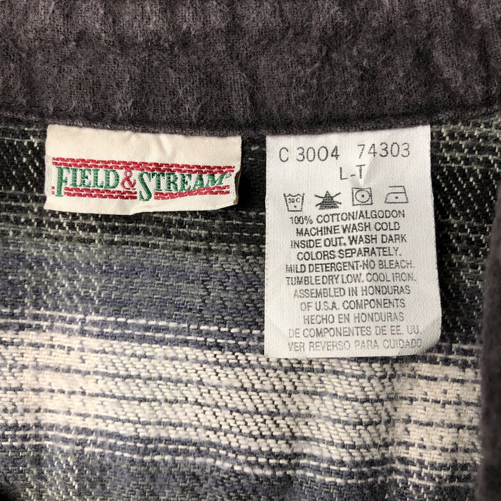Vintage 90'S FIELD and STREAM ombre check long-sleeve heavy flannel shirt, men's size L cotton green type Vintage Second Hand