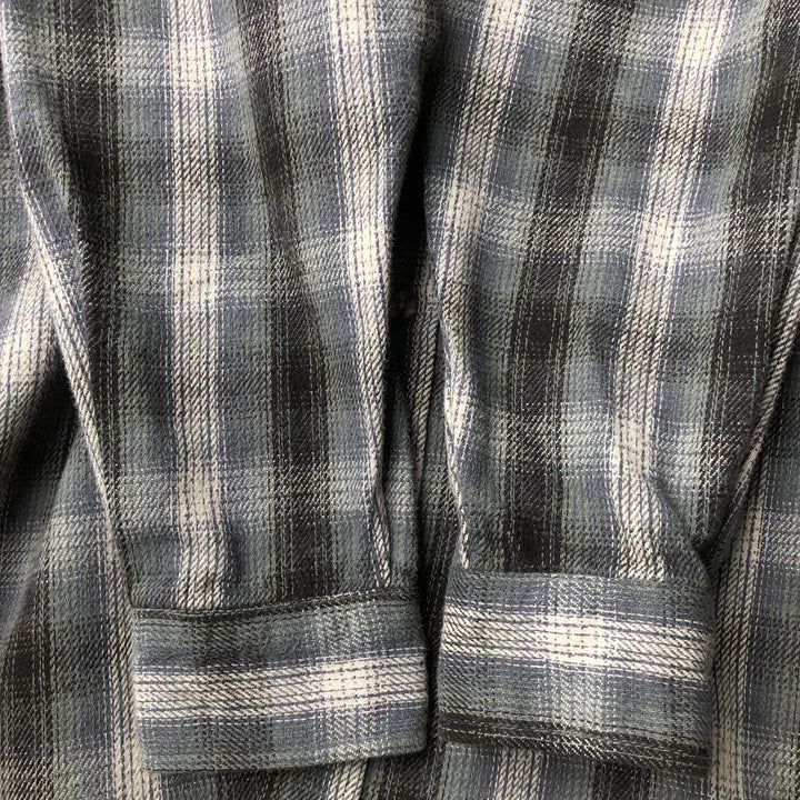 Vintage 90'S FIELD and STREAM ombre check long-sleeve heavy flannel shirt, men's size L cotton green type Vintage Second Hand