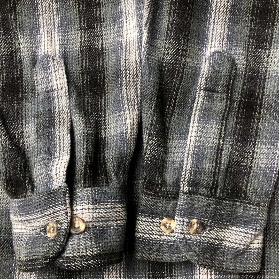 Vintage 90'S FIELD and STREAM ombre check long-sleeve heavy flannel shirt, men's size L cotton green type Vintage Second Hand