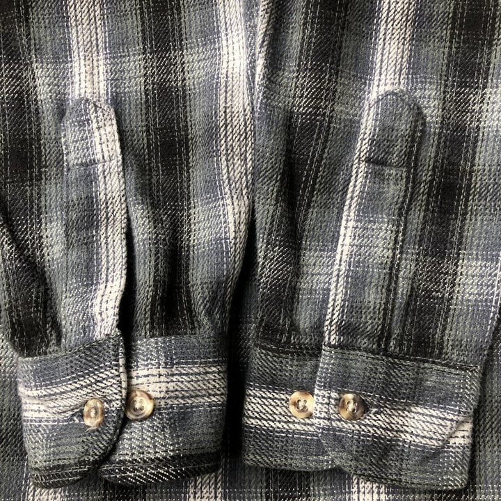 Vintage 90'S FIELD and STREAM ombre check long-sleeve heavy flannel shirt, men's size L cotton green type Vintage Second Hand